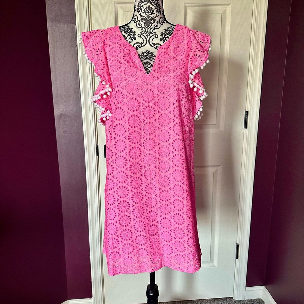 Lilly Pullitzer - Astara Dress Prosecco Pink Ruffled Pom Pom Eyelet Mini, Small